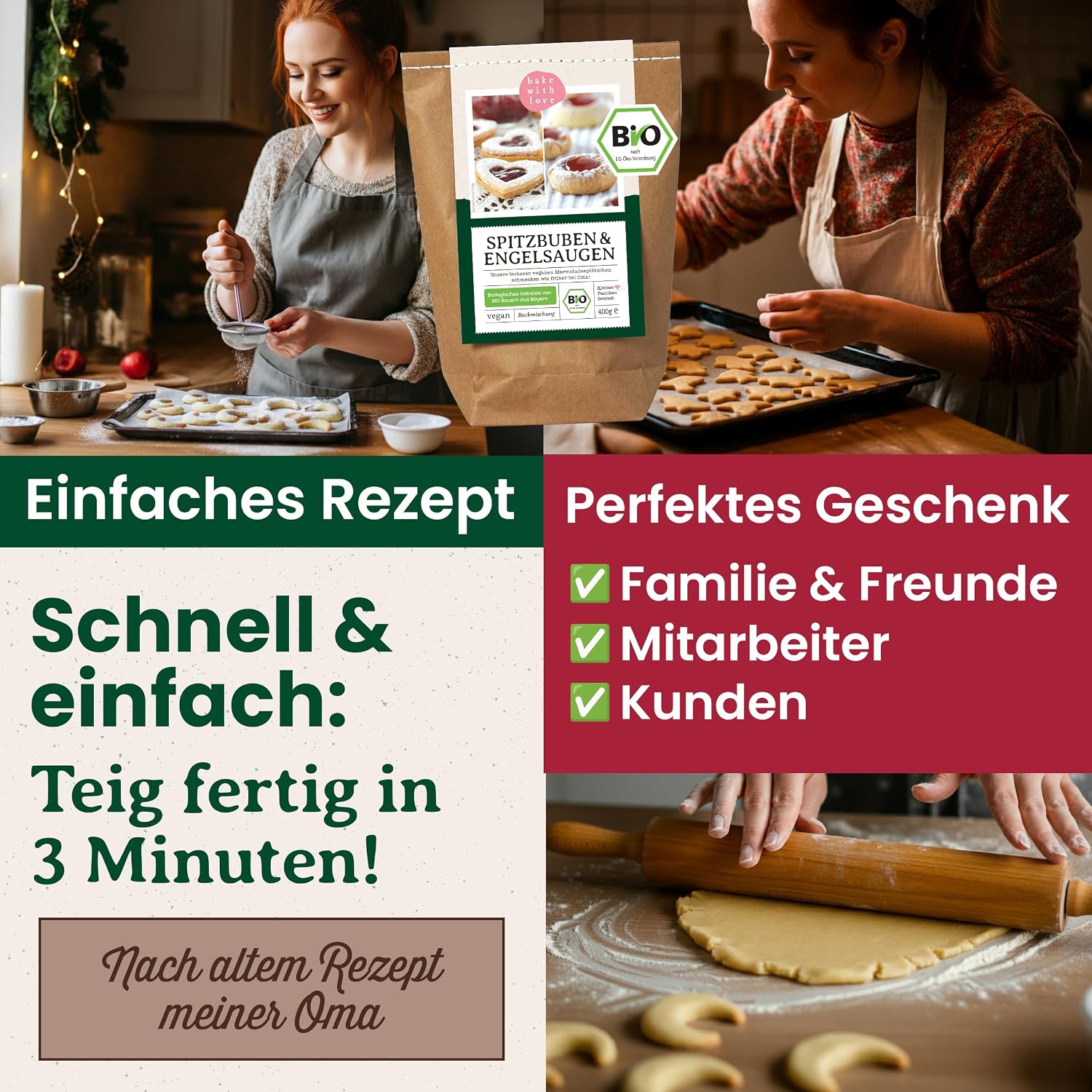 Christmas Cookies Spitzbuben Angel Eyes Organic Baking Mix | Hussar Doughnuts Cookies with Jam Vegan | Organic Flour from Germany – Bild 2
