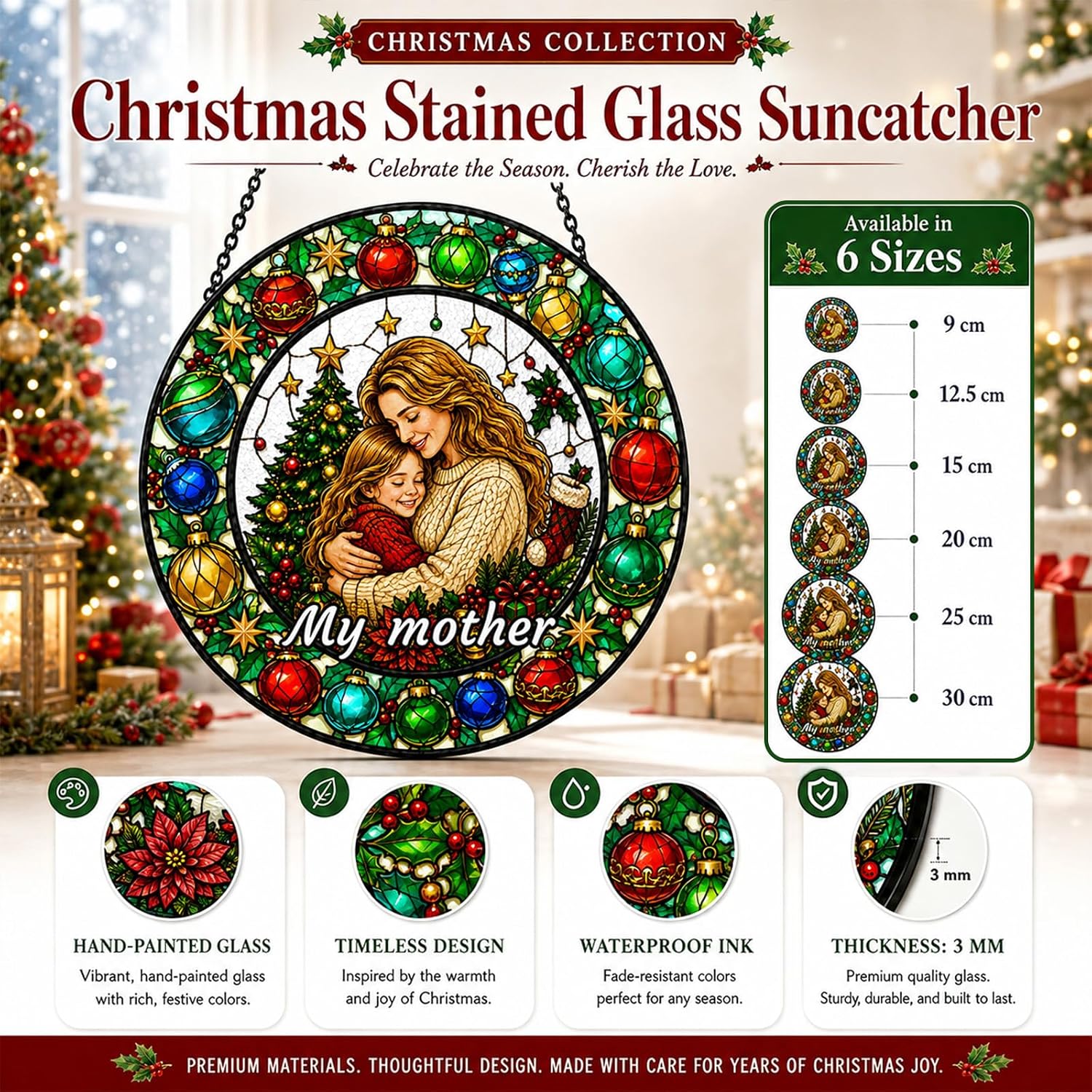 Personalised Christmas Stained Glass Window Picture with Photo and Name, Individual Window Hanger with Family Portrait, Gift for Mum, Dad, Couples, Grandparents and Friends – Bild 2