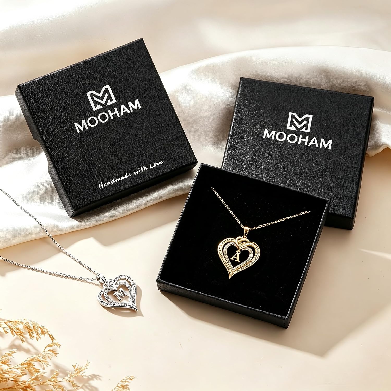 M MOOHAM Women's Heart Necklace with Cubic Zirconia, Gold/Silver Chain with – Bild 7