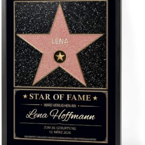 Papierschmiede Hollywood Walk of Fame Star | Personalised Certificate for Anniversary | Birthday Gift or Celebration Small Wins „Star of Fame“ Gifts for Men and Women