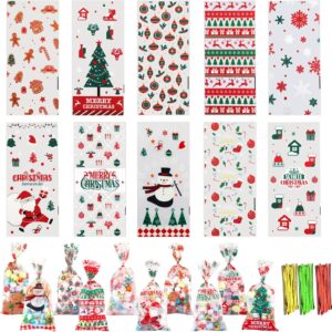 Pack of 120 Cellophane Bags, Christmas Candy Bags, Biscuits, Goody Bags with 120 Twist Ties, Bags for Filling, Cellophane Bags Small for Cookies, Biscuits, Chocolates (White)