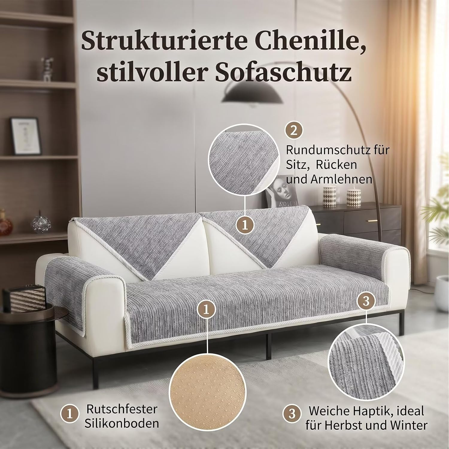Sofa Cover, Couch Cover L Shape 1/2/3/4 Seater, Sofa Cover Corner Sofa Non-Slip Sofa Protector, Sofa Blankets for Seat, Universal Sofa Throw, Light Grey, 70 x 70 cm – Bild 2