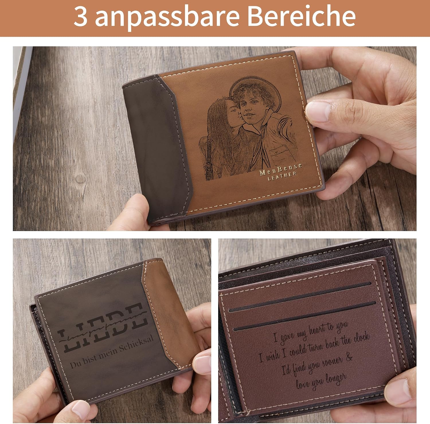 Easycosy Men's Dad, Personalised Wallet with Photo and Name - Leather Wallet with Engraving Capital Letter - Gifts for Men Dad Grandpa for Valentine's Day – Bild 5