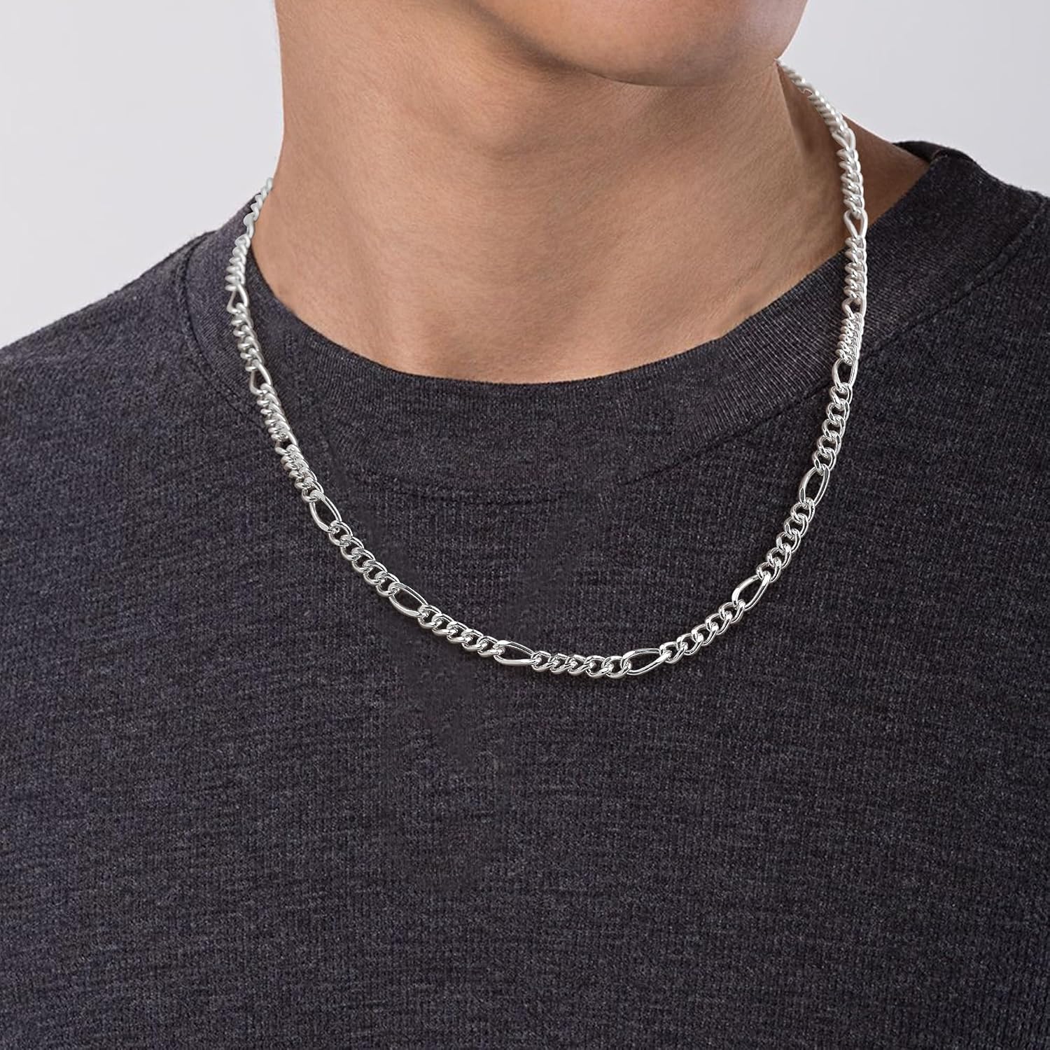 MOROTOLE Sterling Silver Figaro Chain Necklaces for Men Width 5 mm Diamond Cut Figaro Link Chain 18/20/22 Inches – Bild 7