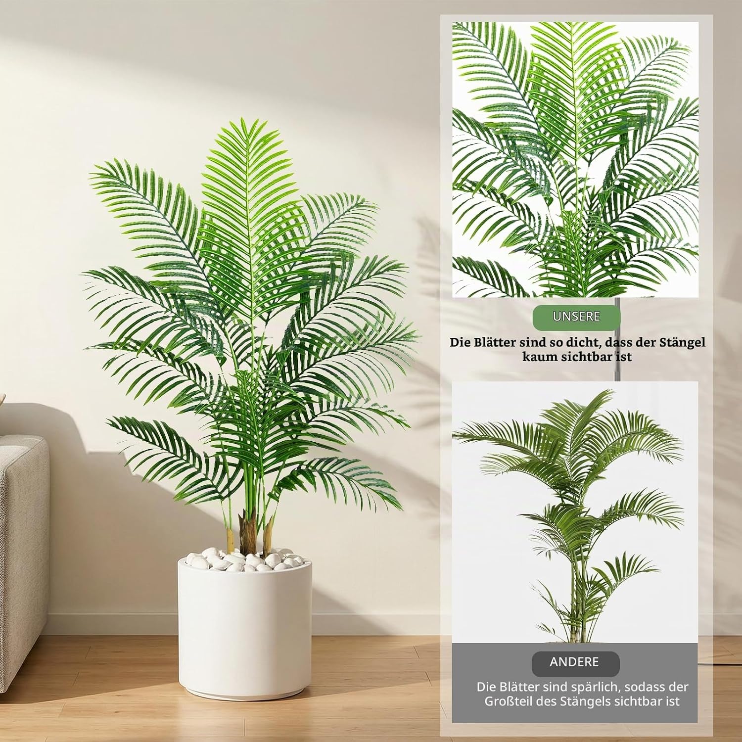 Artificial Plants 120 cm Artificial Palm Tree Large in Black Pot – Bild 5
