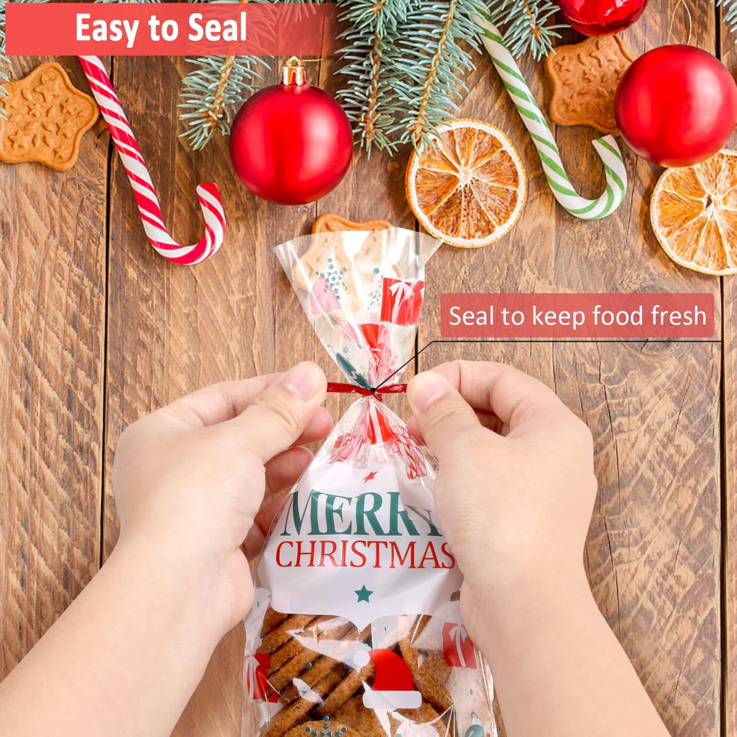 Pack of 120 Cellophane Bags, Christmas Candy Bags, Biscuits, Goody Bags with 120 Twist Ties, Bags for Filling, Cellophane Bags, Small for Cookies, Biscuits, Chocolates (5 Styles) – Bild 4