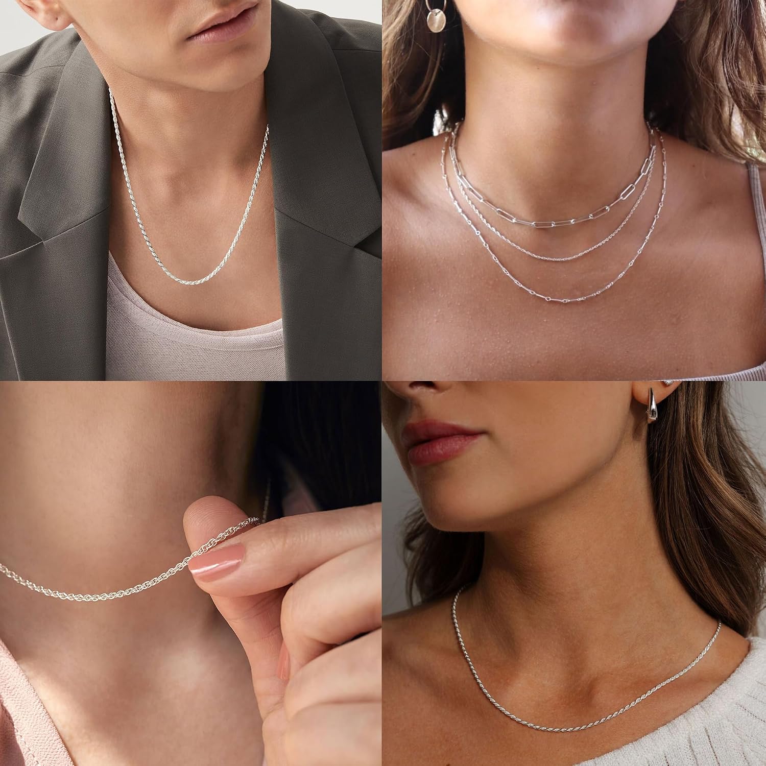 Esrael 925 Sterling Silver Solid 1.5 mm 2 mm Cord Chain Necklace for Women, Robust Non-Fading Silver Chain, Women's Jewellery, Gifts for Women, 14/16/18/20/22/24 Inches – Bild 2