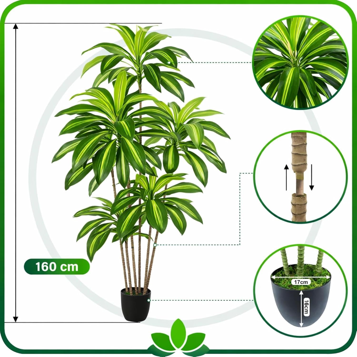 PASCH® Dragon Tree Artificial Palm Tree Large (160 cm) Realistic Artificial Plants Large Palm Tree Artificial Palm Tree Artificial Plants Like Real – Bild 4