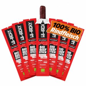 Whacky Organic Beef Sticks - Chili Vibes (9 x 32 g) Protein Snack Made of Beef - Salami Sticks without Sugar - Low Carb, for Fitness, Keto, Outdoor & On the Go - Spicy Chili Flavour