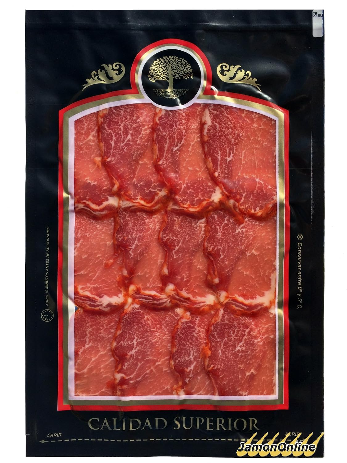 Lot tasting Spanish food: Iberian ham, loin acorn, cecina de león, acorn sausage, salami acorn, sheep cheese. (100g each) – Bild 2