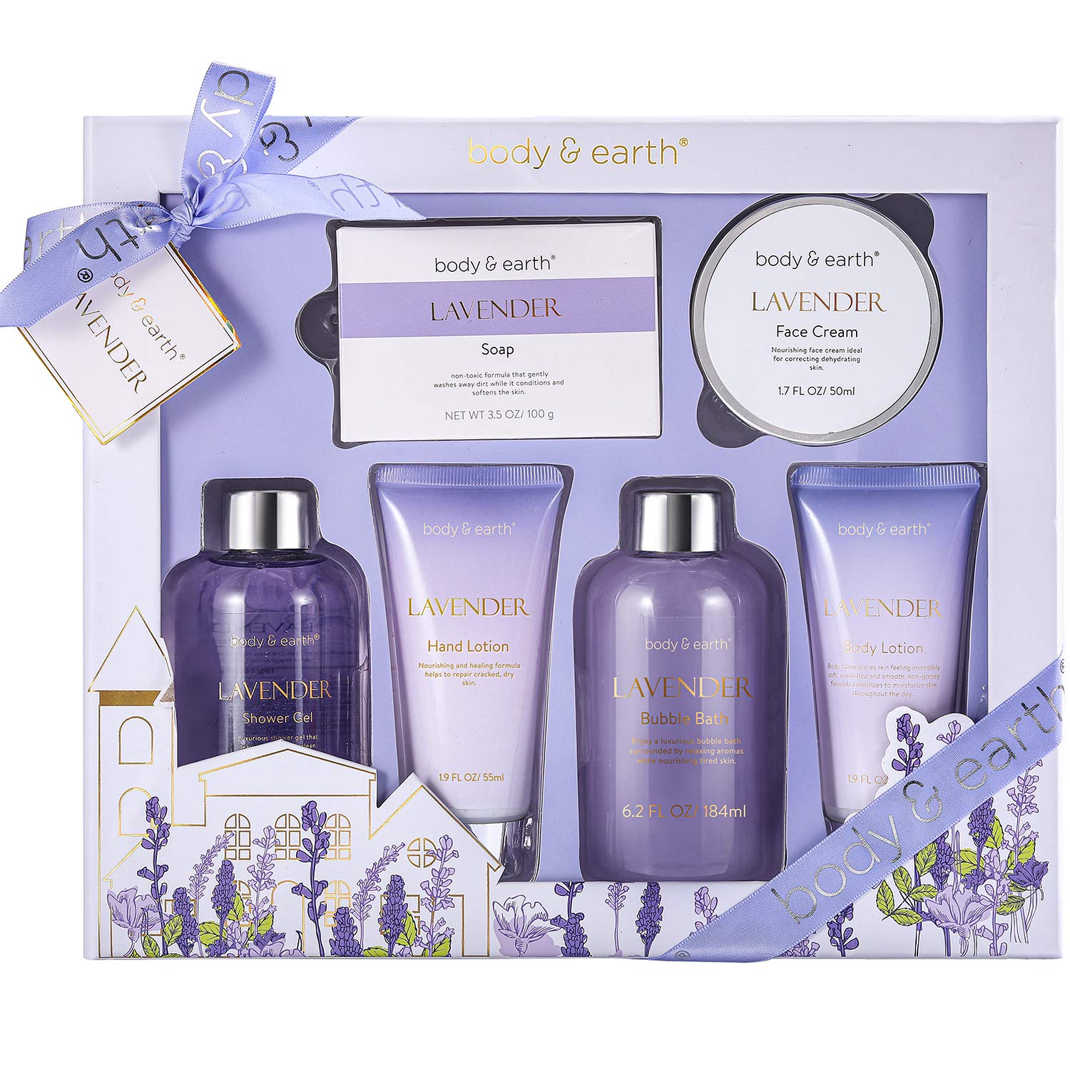 BODY & EARTH Gifts for Women - Lavender Fragrance Wellness Set 6-Piece
