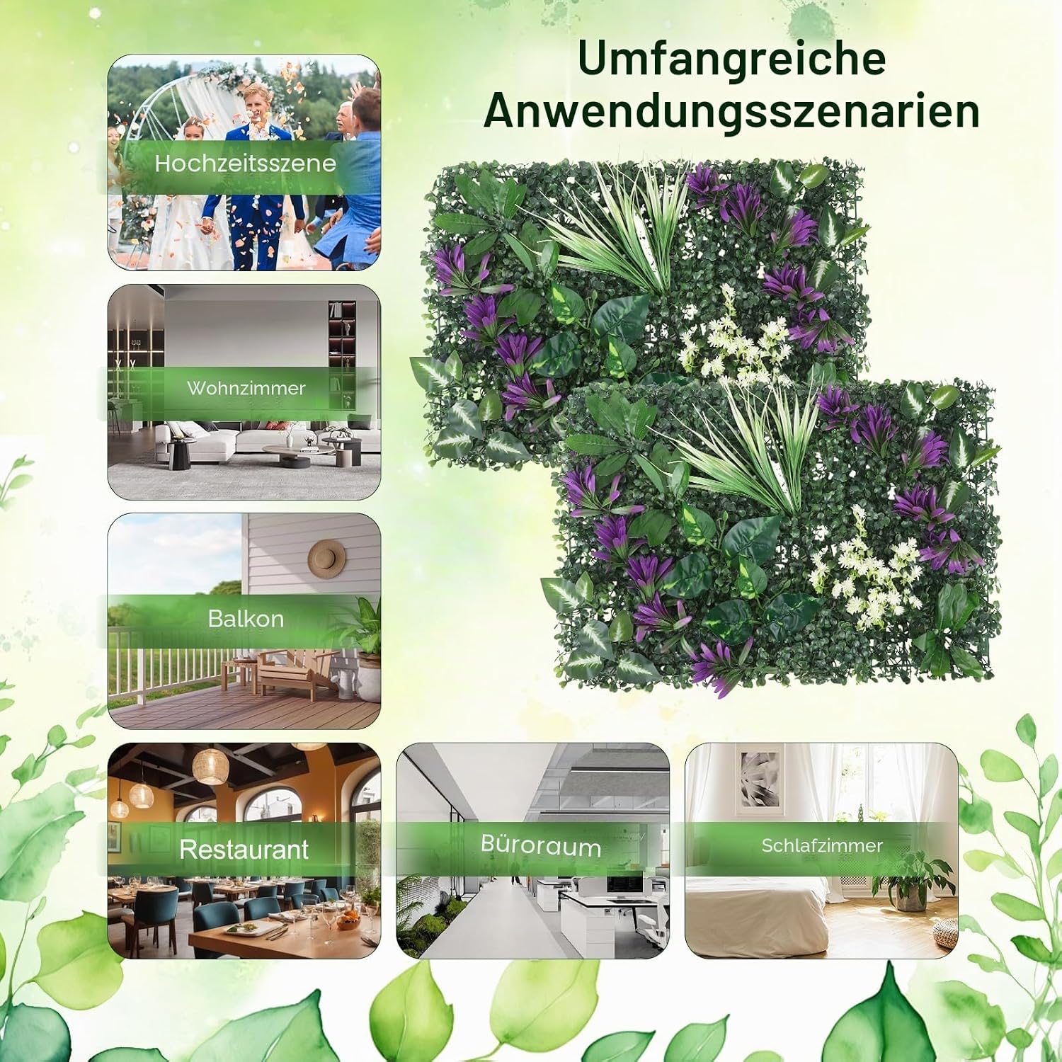 Generic 2 Artificial Plant Wall Panels, 60 x 40 cm, Artificial Green Plants on the Wall, Realistic Artificial Plant Wall, Suitable for Indoor, Outdoor, Wall, Balcony, Garden, Wedding (C17) – Bild 7