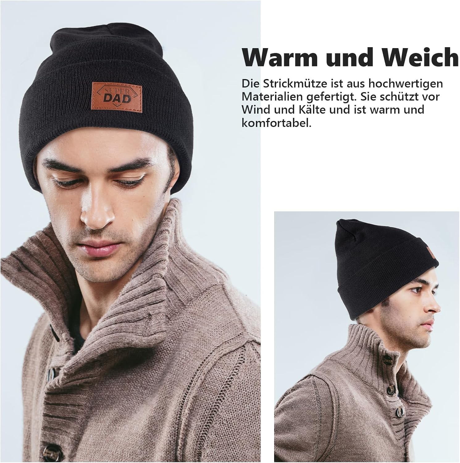 Belillpipi Herren Mütze Strickmütze Beanie für Papa Opa, Papa Opa Geschenk zum Vatertag, Geburtstagsgeschenk für Papa Opa, Geschenkideen für Papa Opa, Schwarz – Bild 3