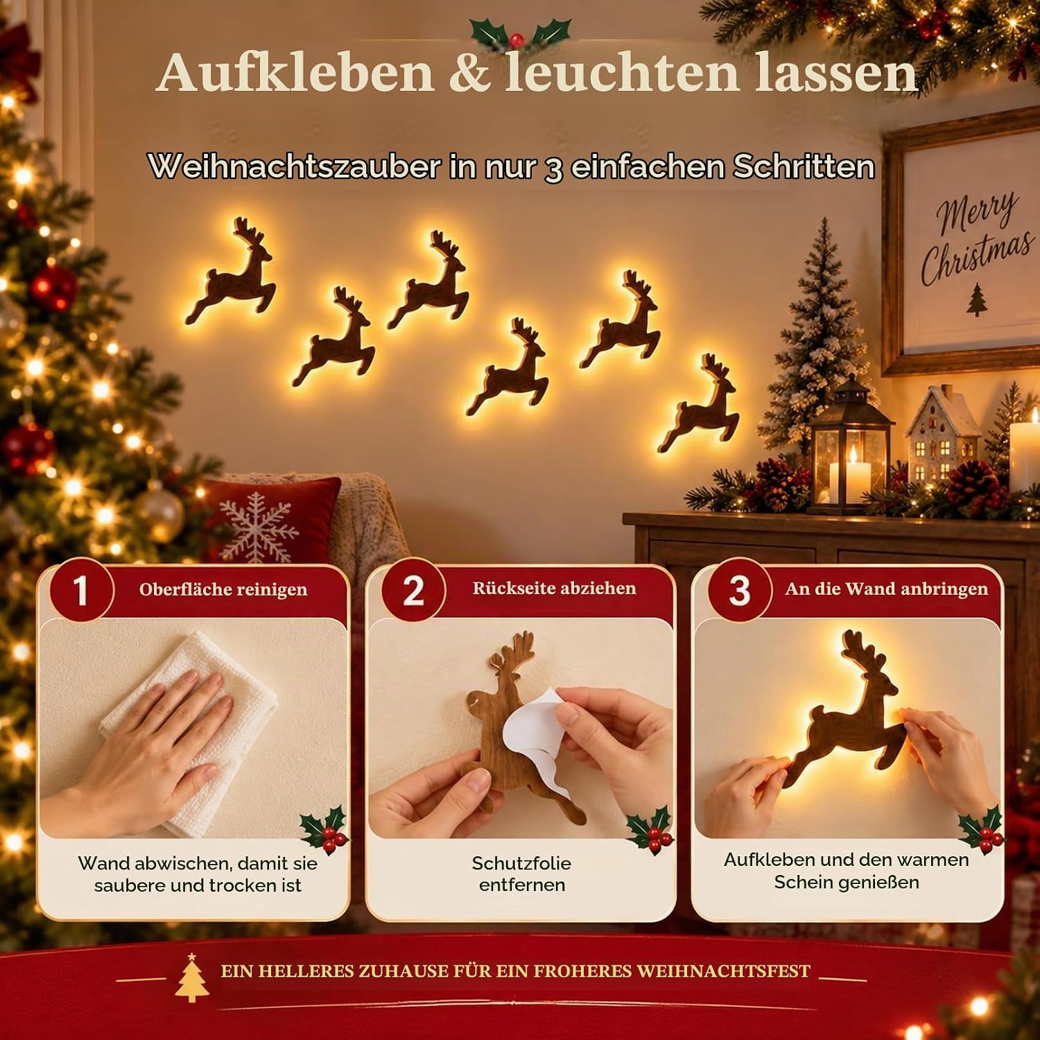 Christmas Decoration Reindeer LED for Wall, Christmas Lights Made of Wood – Bild 4