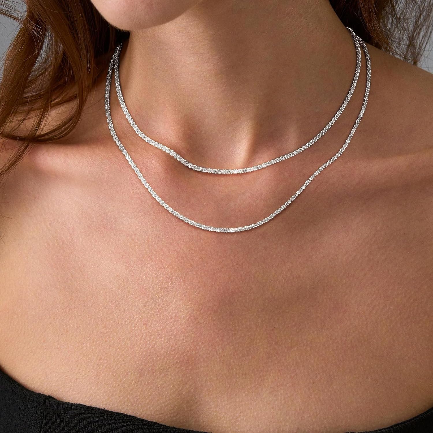 Mesaro Silver Necklaces for Women - 2-Piece Layered Necklaces, Hypoallergenic Sterling Silver Choker, Delicate Jewellery Gift for Birthday & Christmas – Bild 2