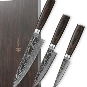 Wakoli Damascus Knife Set with VG10 Steel Core and Pakka Wood Handles