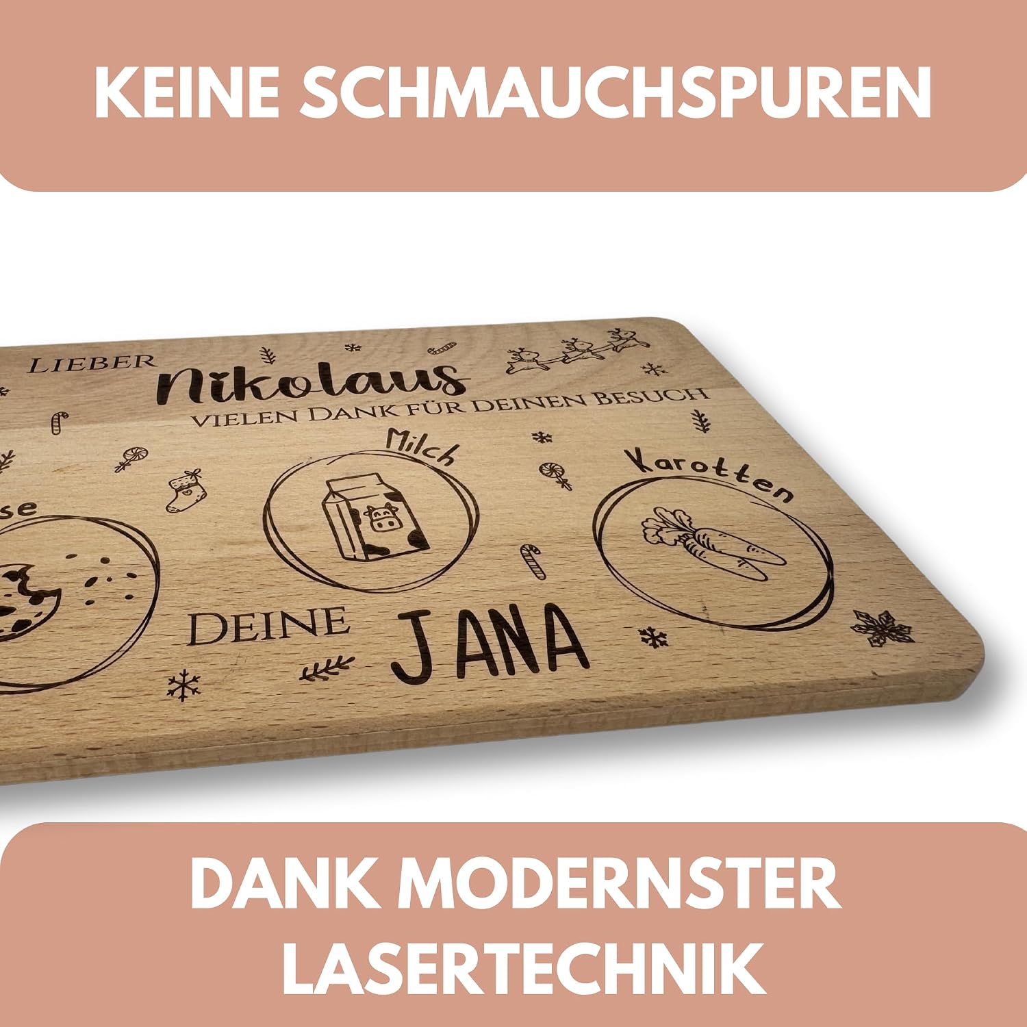 Breakfast Board Christmas with Desired Engraving – Personalised Gifts Children – Board Children – Gift Idea Christmas – Wooden Board (Snowman) – Bild 6