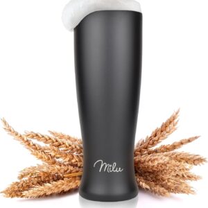 Milu Wheat Beer Glass Stainless Steel Insulated Beer Glass with Lid Thermal Mug Beer Mug Gift for Men Dad Keeps Cold for 7 Hours (500 ml, Black)