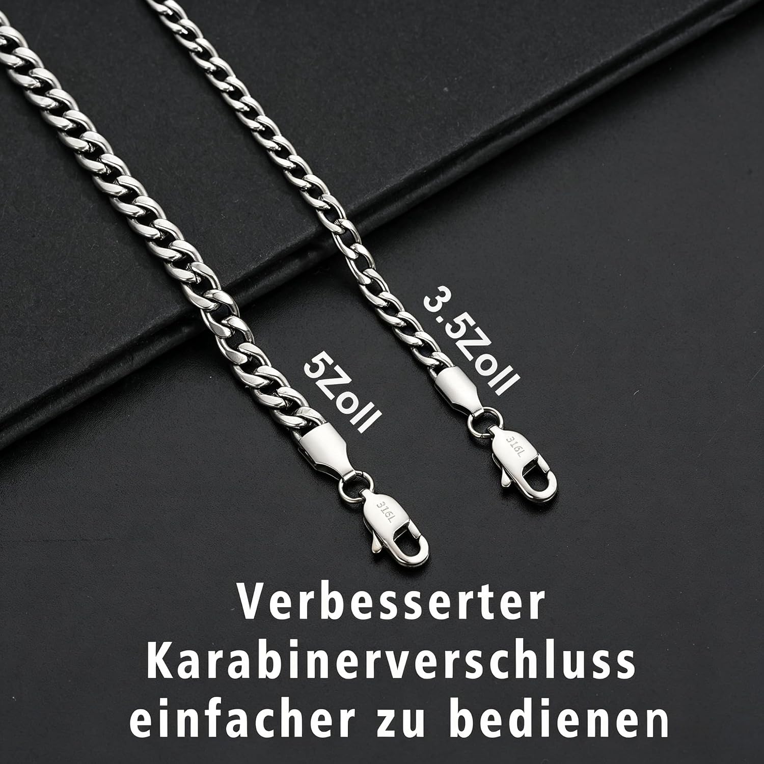 Esrael 3.5/5 mm Silver/Gold/Black Curb Chain Stainless Steel Necklace Men's Cuban Chain for Men and Boys Jewellery Gift for Men Women 18/20/22/24 Inches – Bild 3
