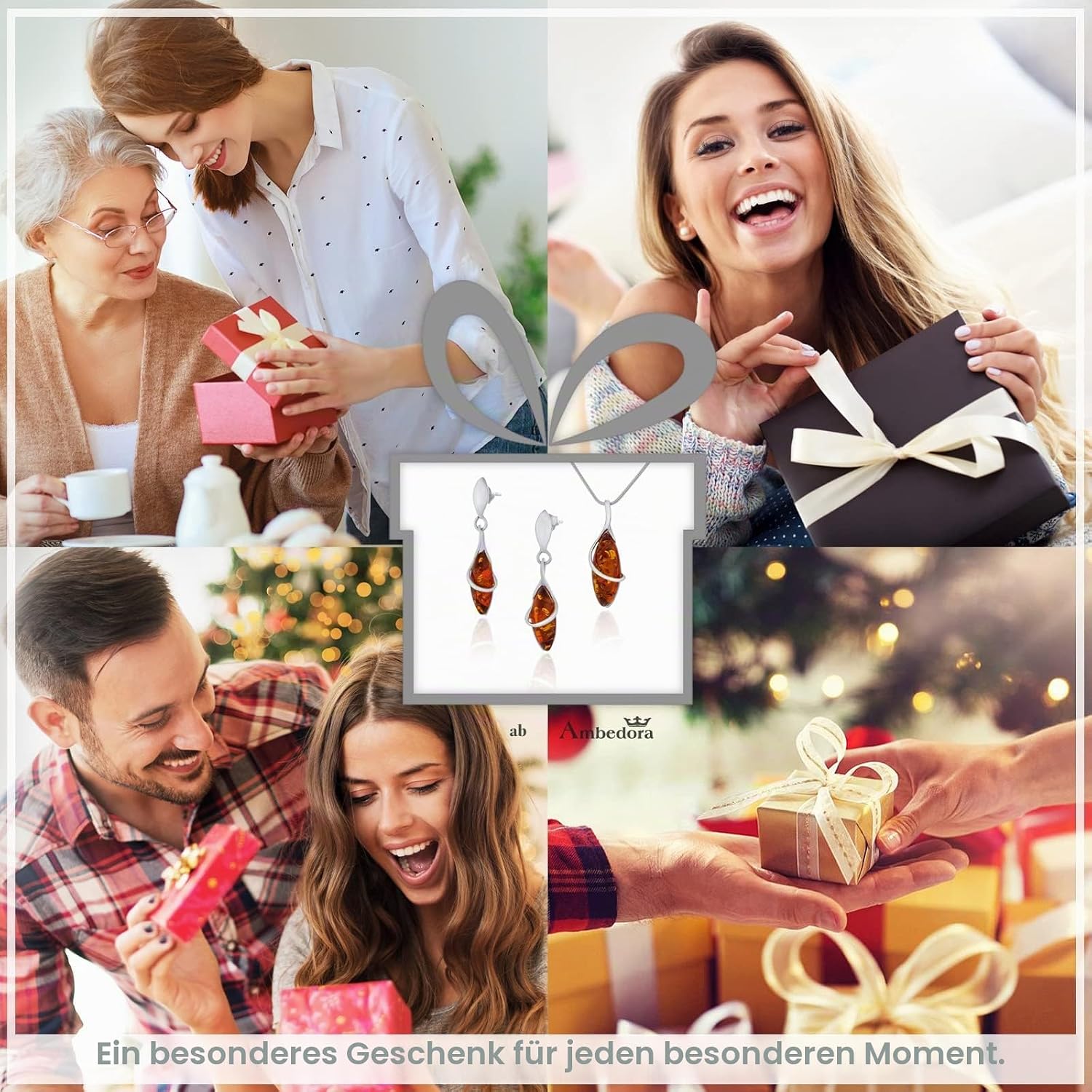 Small Women's Jewellery Set Marquise Sterling Silver 925 Finish Shine Cognac Baltic Amber Pendant with Chain and Earrings – Bild 5