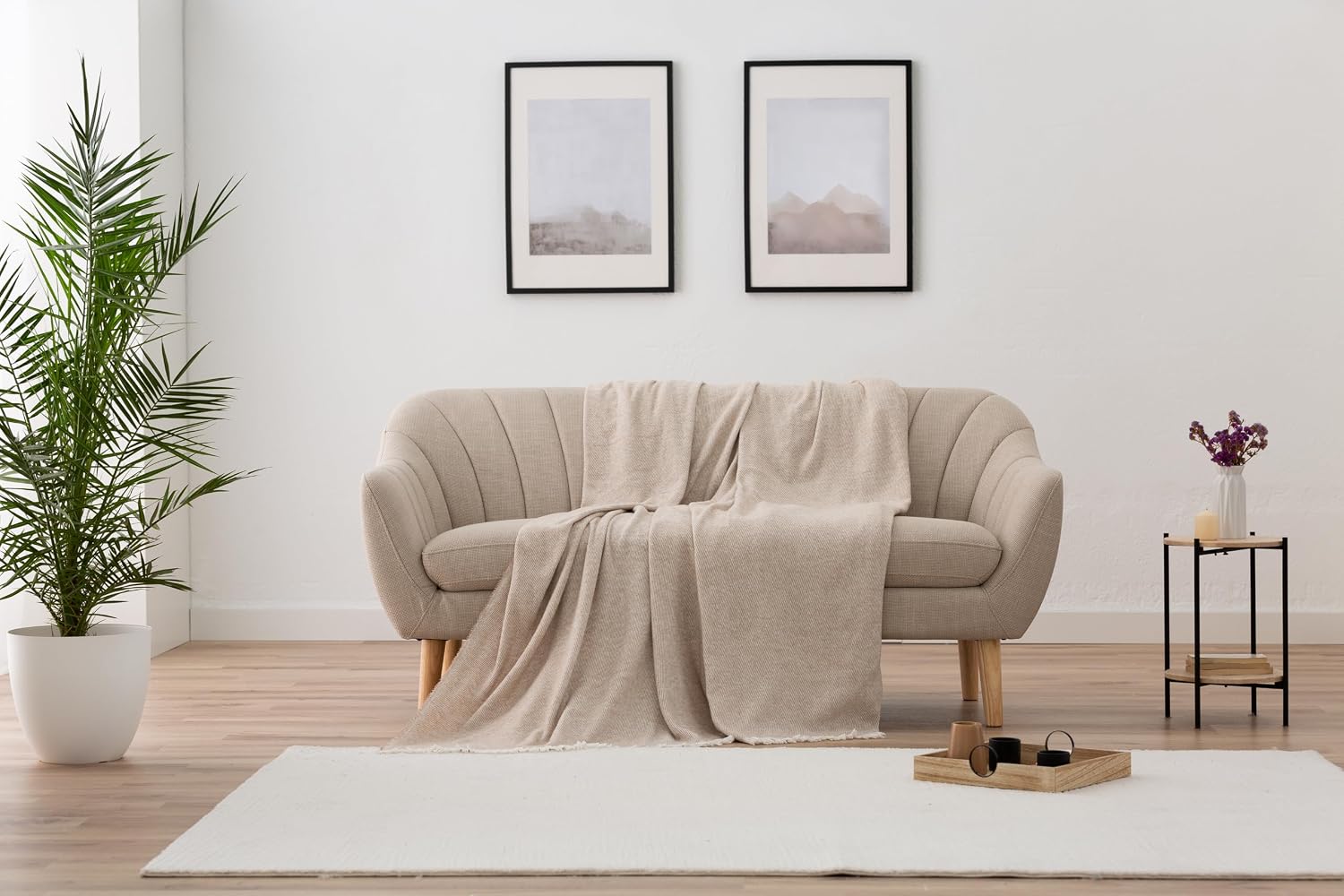 Extra Soft Cotton Blanket Stripe Pattern Multipurpose Bedspread for Sofa Bed Decorative Cover and Fular (Sand Beige, 120 x 180 cm), Beige Sand – Bild 4