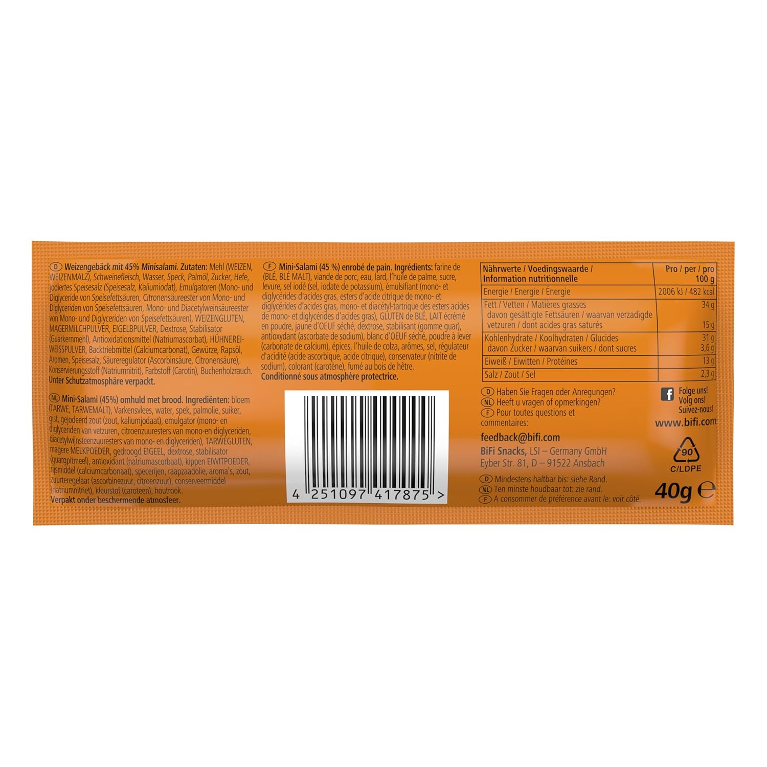 BiFi Roll - Pack of 24 (24 x 40 g) - Salami Snack in a Loose Dough - Original Sausage Snack To Go - for On the go, in the Office or Sports - with Pepper, Coriander and Garlic – Bild 4