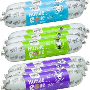 PURBELLO Dog Roll Wet Food Mix Pack I – 3 x Horse, 3 x Goat, 2 x Lamb – Monoprotein Dog Food with High Meat Content – Dog Sausage Cut Resistant and Grain-Free (8 x 400 g)
