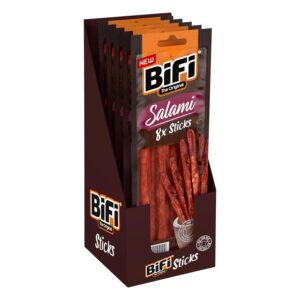 BiFi Rustic Sticks Salami – Pack of 8 (8 x 80 g) – Hearty Salami Snack in Rustic Style – Protein-Rich Meat Snack for On the Go Office and Home – for Sharing