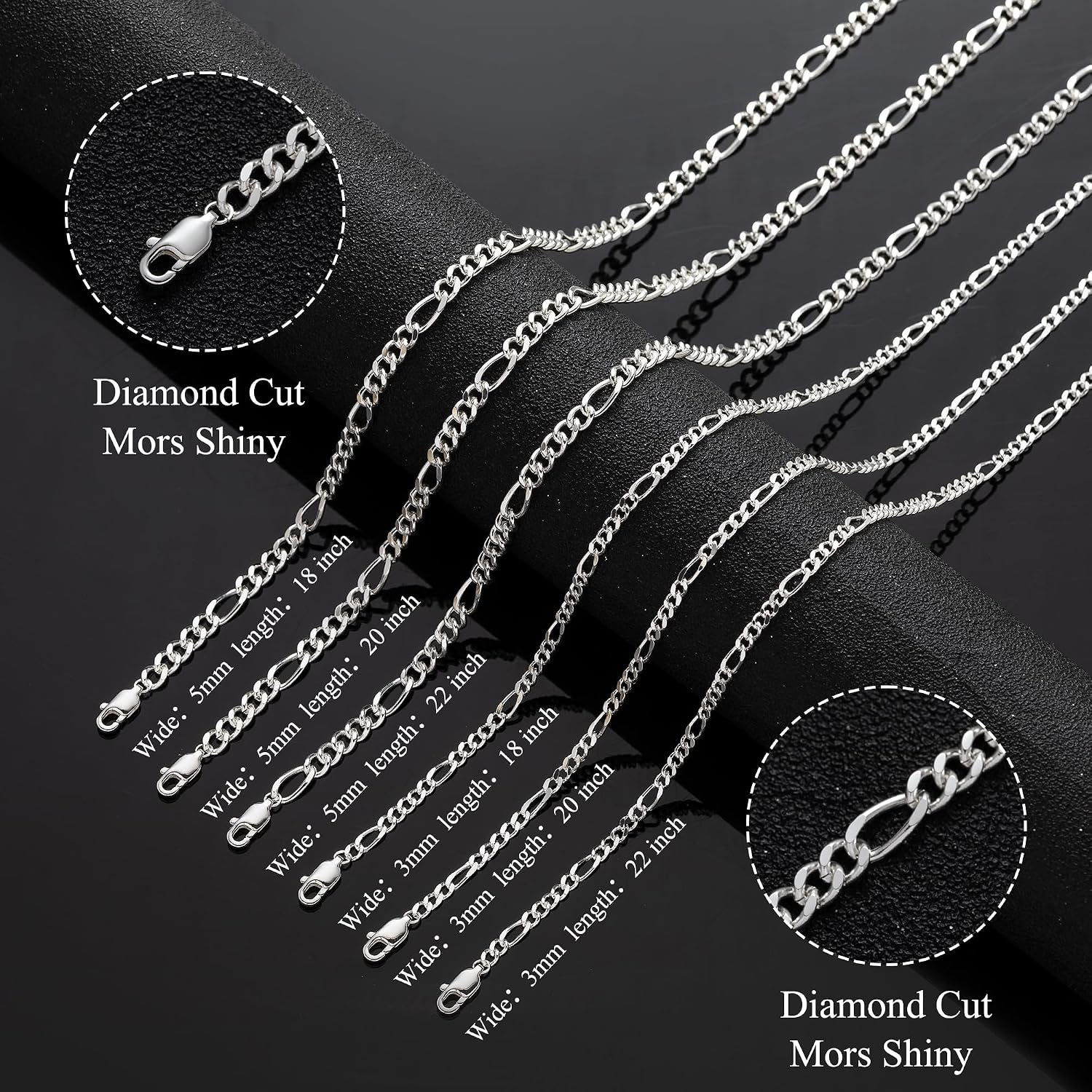 MOROTOLE Sterling Silver Figaro Chain Necklaces for Men Width 5 mm Diamond Cut Figaro Link Chain 18/20/22 Inches – Bild 8