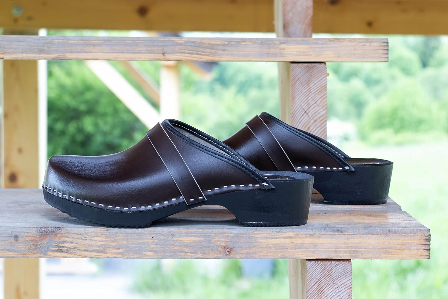 APREGGIO Men's Leather Clogs - Comfortable Wooden Shoes, Practical Garden Clogs 40/47 EU – Bild 2