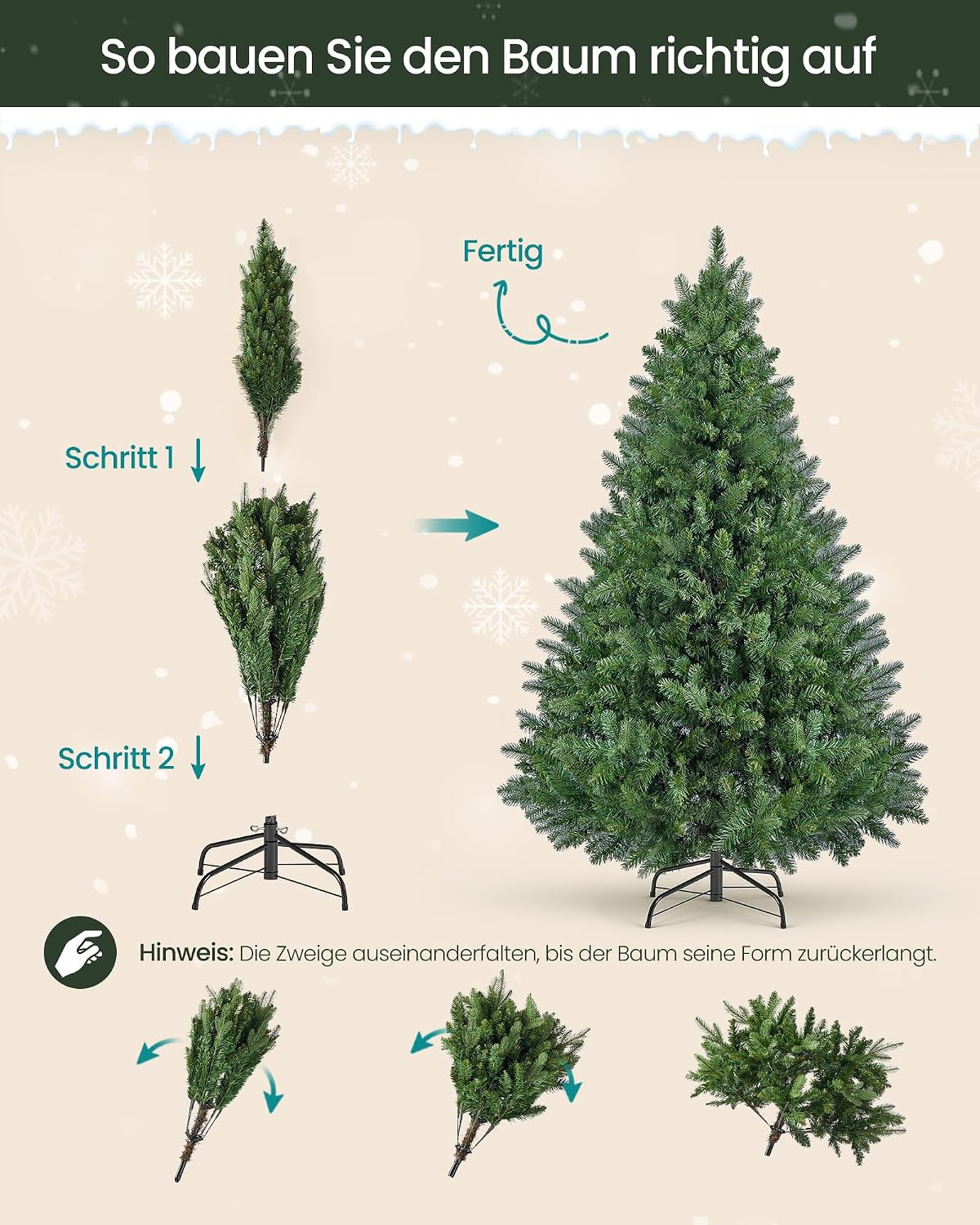 SONGMICS Artificial Christmas Tree 180 cm with Lighting – Bild 6