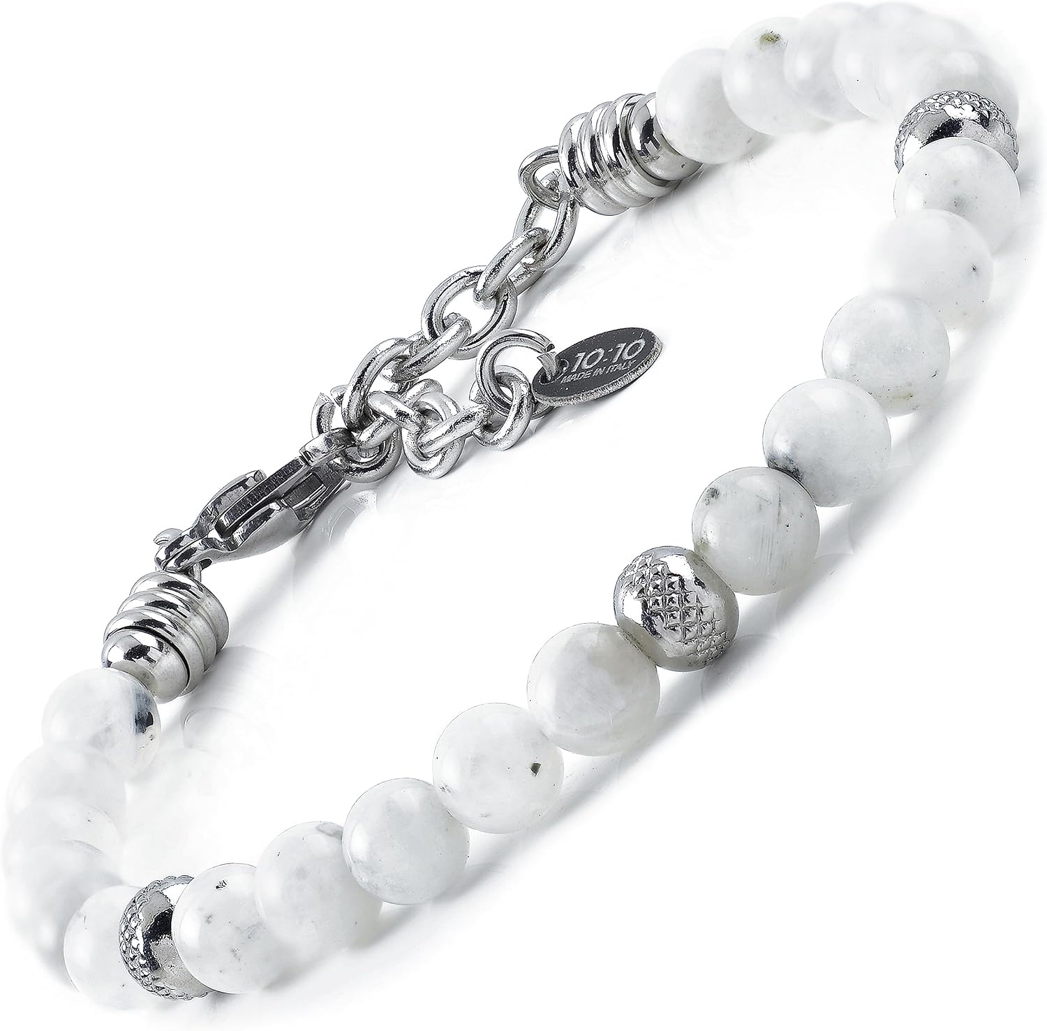 10:10 Natural Moonstone Bracelet 6mm Stainless Steel Beads Highly Resistant