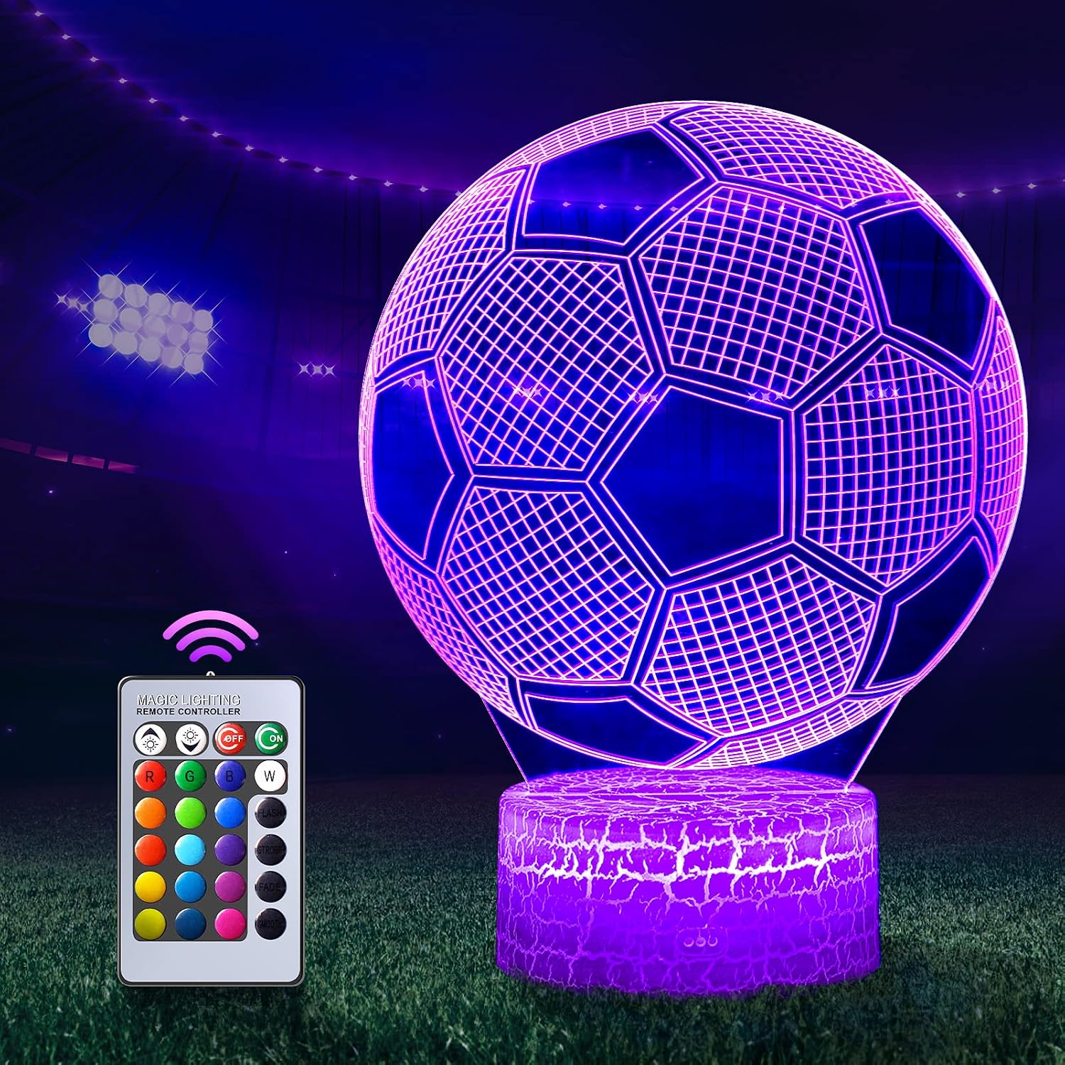 Football Gifts Boys Girls QIANLAINIAO Easter Gifts Children Communion Easter Gift Boy 5 6 7 8 9 10 11 12 1314 Years, 3D Football Night Light Room Decoration Optical Illusion Lamp 16 Colours