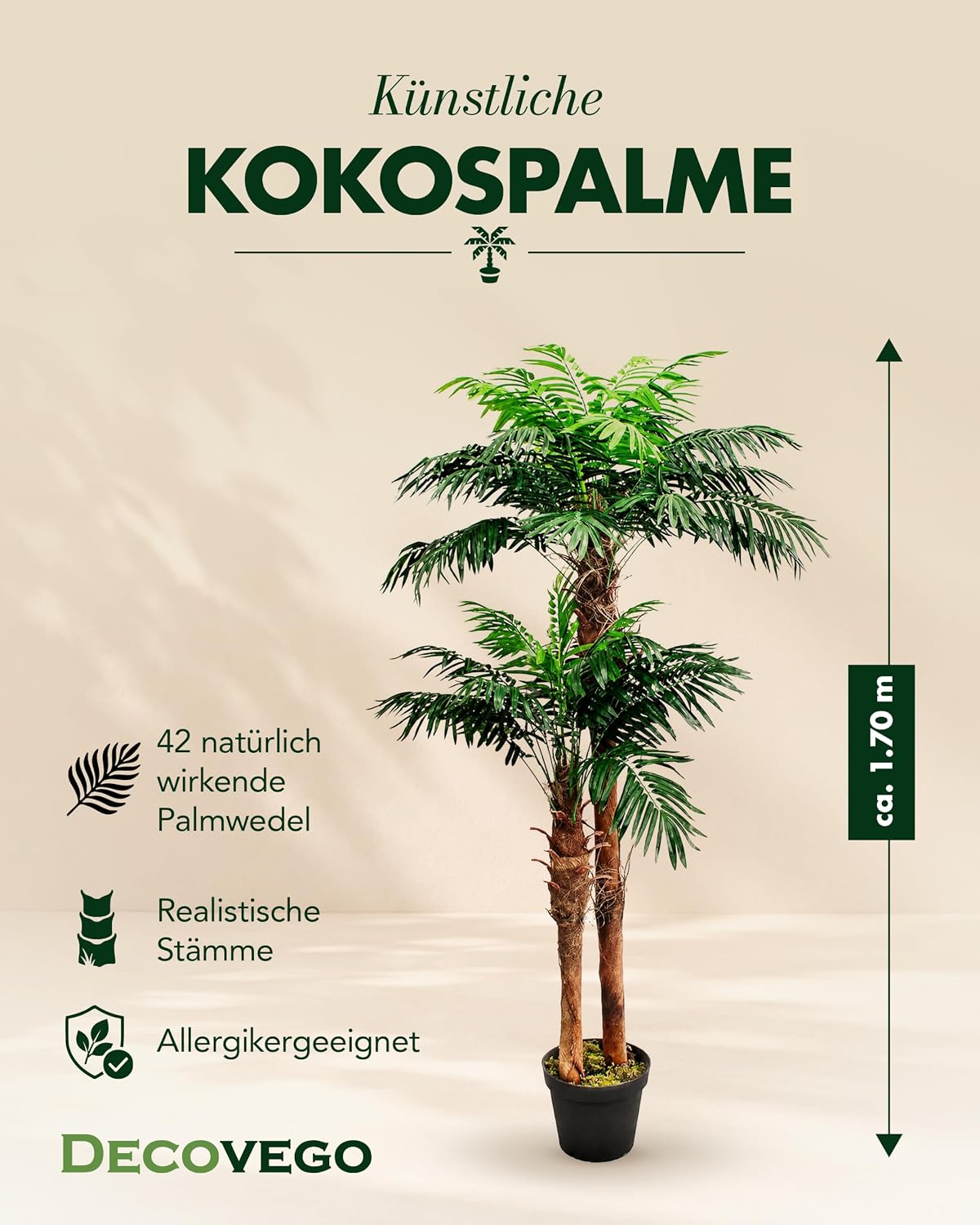Decovego Palm Tree Coconut Artificial Plant 170 cm – Bild 2