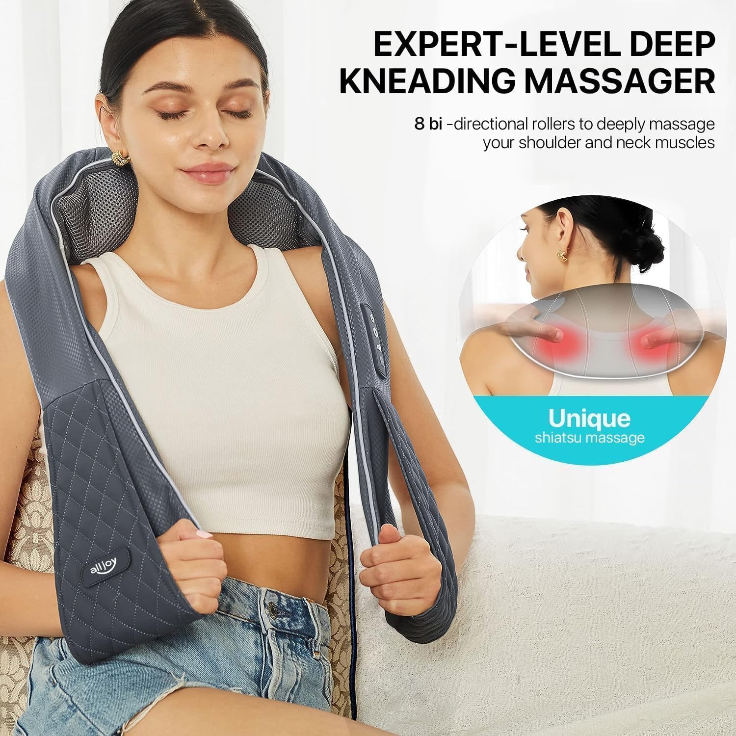ALLJOY Wireless Neck Massager with Heat, Shiatsu 4D Deep Kneading Massage – Bild 2