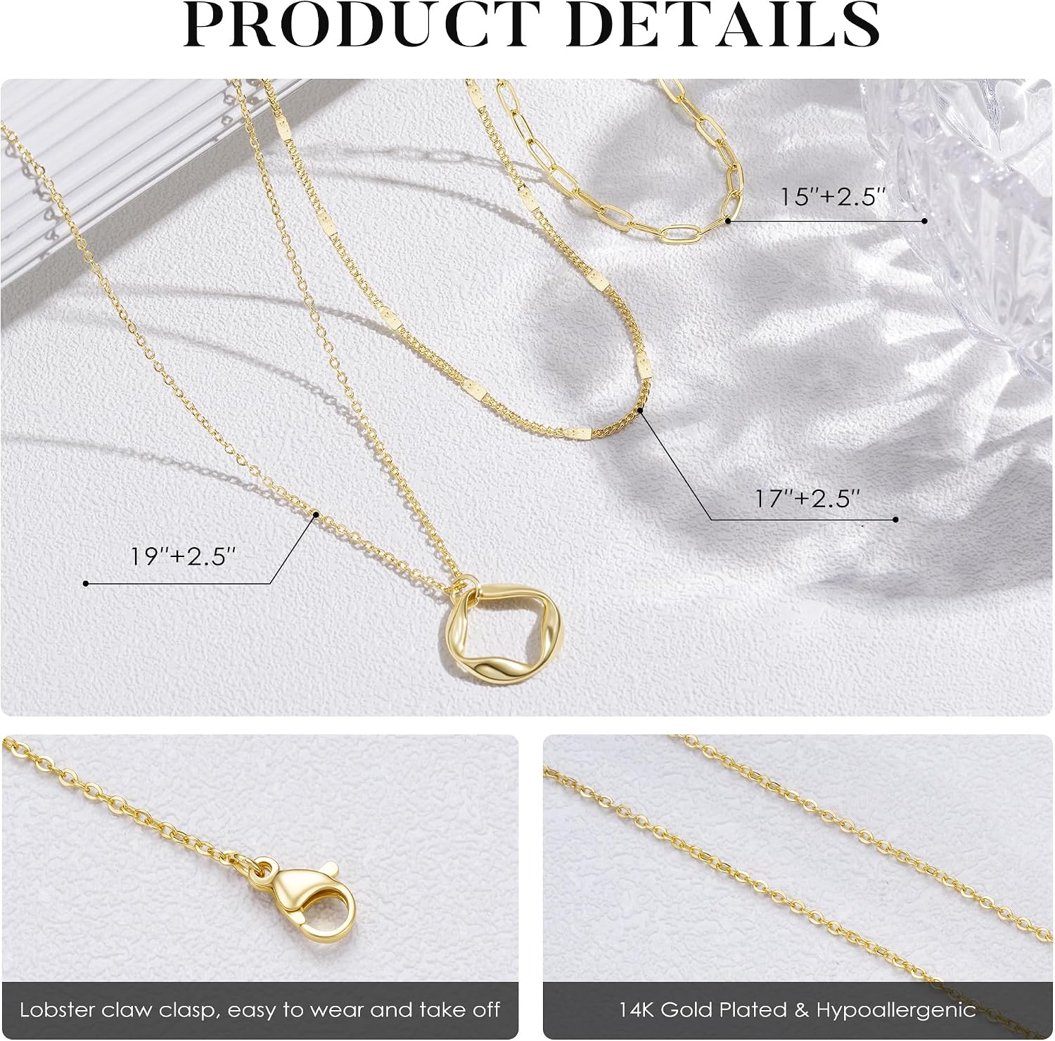Turandoss Women's Gold Chain, 14 K Gold-Plated Layering Necklace, Women's Chain with Coin Beads Pendant, Snake Chain, Figaro Stackable Necklace Set, Birthday Gift for Girls, Women, Pack of 3 – Bild 6