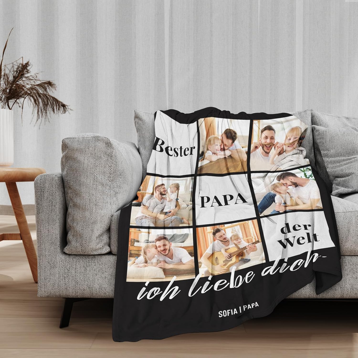 Giftove Personalised Father's Day Gifts Blanket with Photo, 100% Flannel Photo Blanket, Father's Day Gift Personalised from Baby Children, Dad Gift for Father's Day, Best Dad in the World Gift – Bild 2