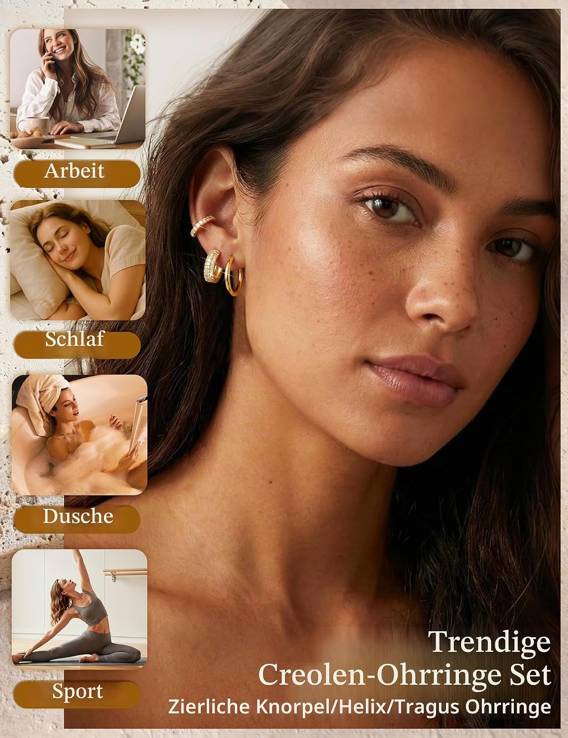 Finrezio 5 Pairs of Hoop Earrings Gold/Silver for Women Earrings Gold Small Chunky Gold Earrings Set Golden Earrings Women's Hypoallergenic Gold Huggie Sleeper Earring Gold Jewellery Gift for Women – Bild 6