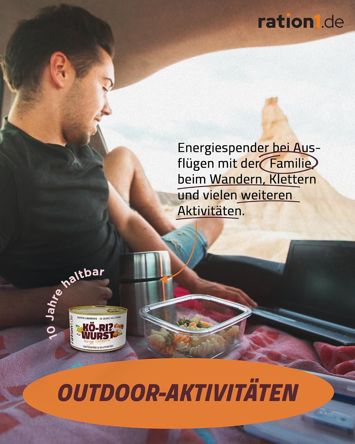 ration1 Spicy Curry Sausage, 4 x 400 g, Ready Meals, Shelf Life of 10 Years – Bild 5
