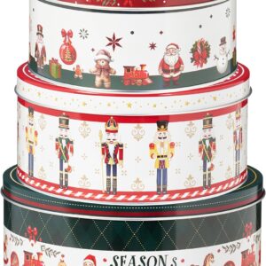 Annastore Christmas Tins Metal Set of 3 - Round Biscuit Tins with Nostalgic Motifs Diameter 19.5 cm Stackable Storage Tins for Cookies & Pastries - Decorative Biscuit Boxes for Christmas