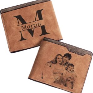 Easycosy Men’s Dad, Personalised Wallet with Photo and Name – Leather Wallet with Engraving Capital Letter – Gifts for Men Dad Grandpa for Valentine’s Day