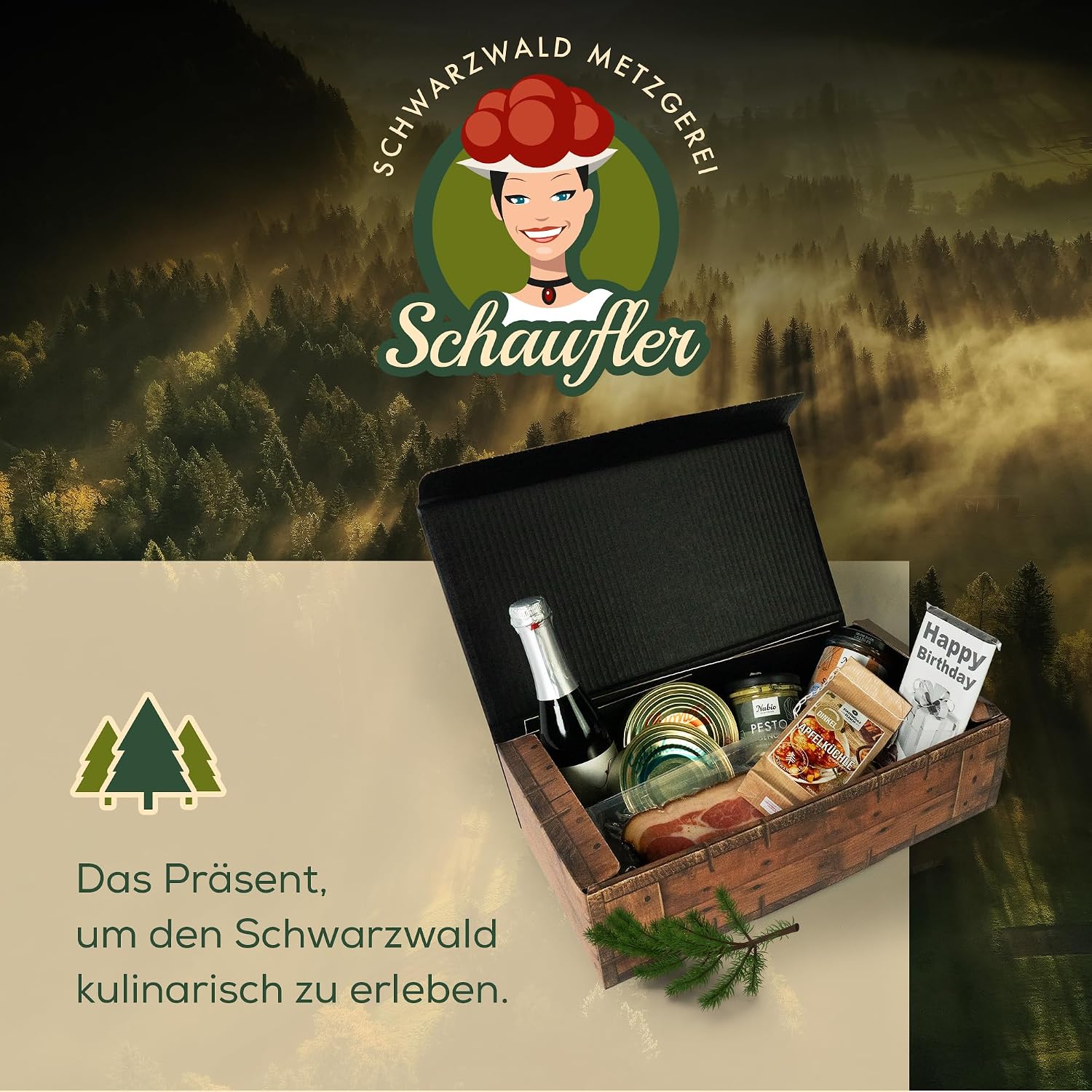 Black Forest Butcher Shop - Birthday Gift Basket - 7-Piece - Sweet & Savoury with Happy Birthday Chocolate, Apple Kitchen Baking Mix, Cinnamon Rolls Spread, Black Forest Specialities & Sparkling Wine – Bild 7