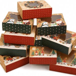 Pack of 12 Christmas Biscuit Boxes with Window Made of Kraft Paper