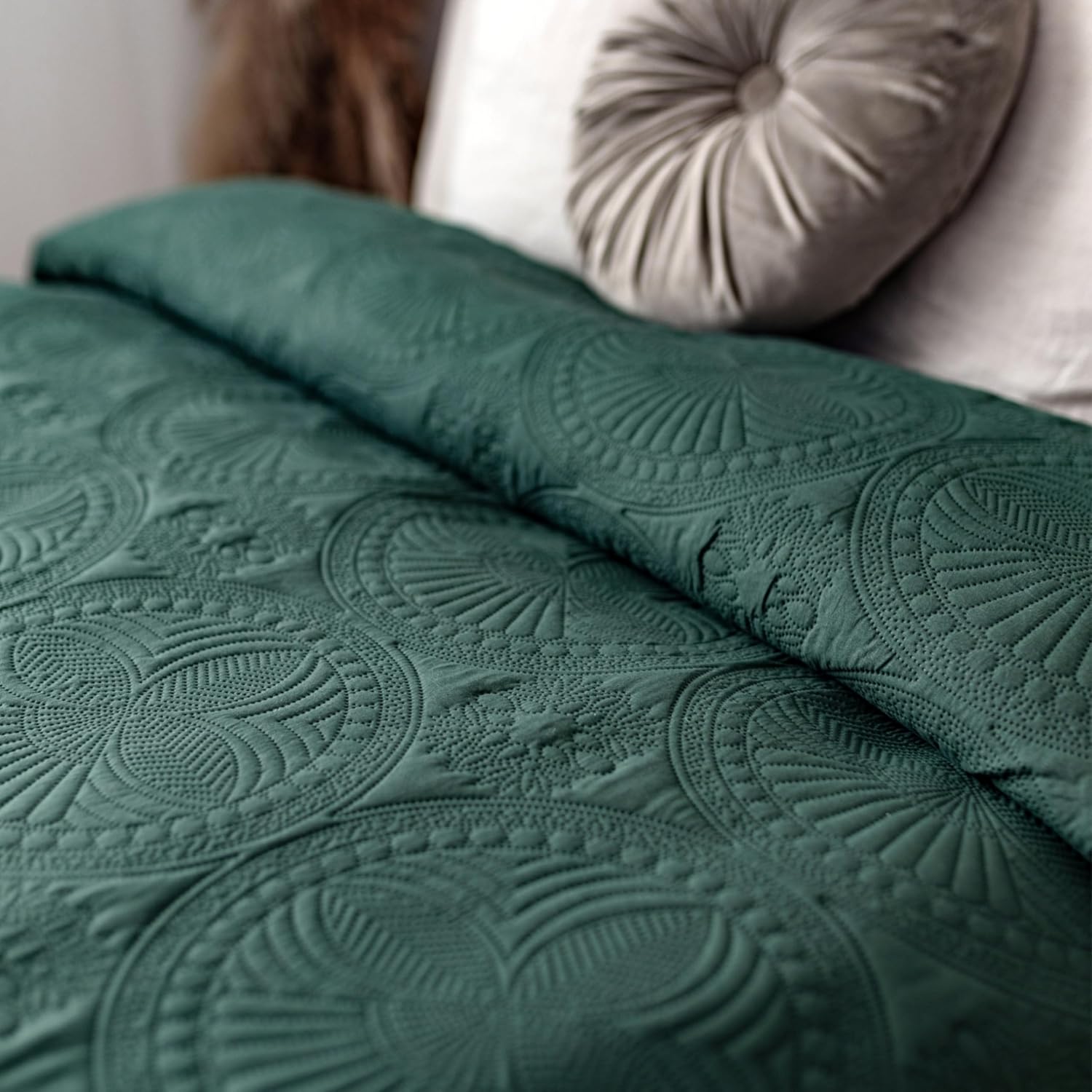 Bedspread 170 x 220 cm Bed Throw Bedspreads - Throw Mandala Sofa Throw Quilt Sofa Blanket Bed Throw Blanket Day Blankets Bed Cover XXL Blanket Quilted (Dark Green) – Bild 6