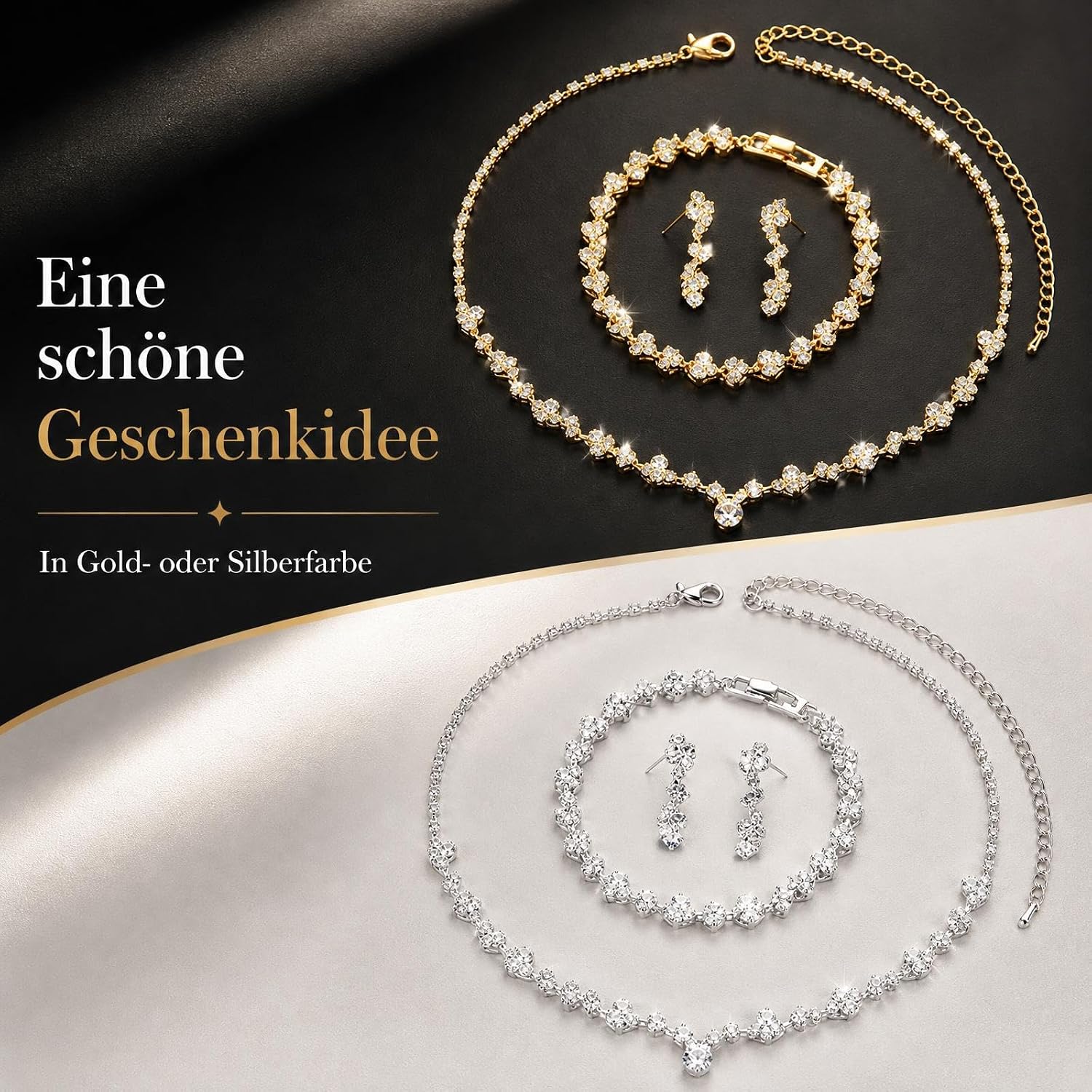 Women's Jewellery Set, Necklace, Bracelet, Earrings, Gold & Silver – Bild 7