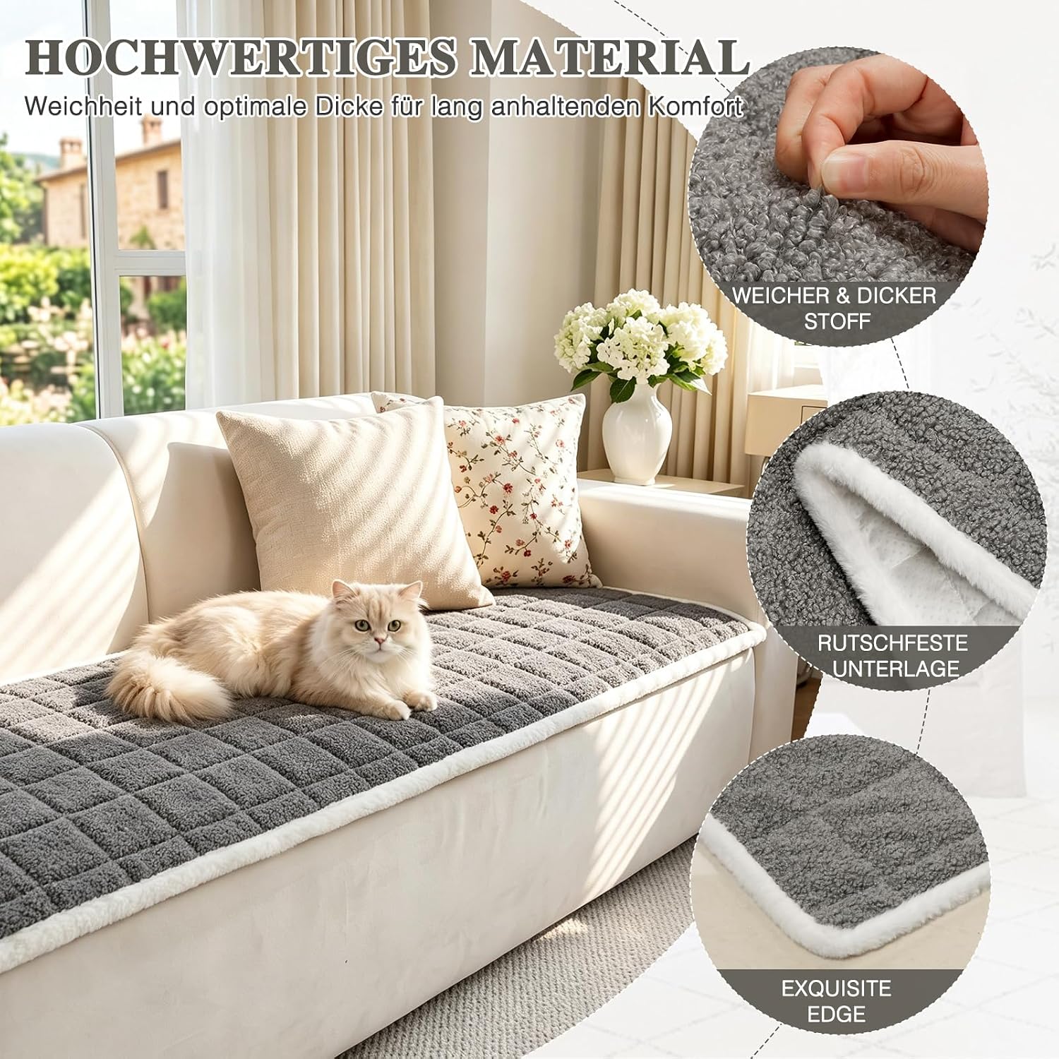 Thick Soft Sofa Cover Washable, Non-Slip Furniture Protector for 2 3 4 Seater Versatile Sofa Blanket for Dogs Cats Children, Universal Sofa Throw for Living Room, Grey 70 x 150 cm, 1 Piece – Bild 3