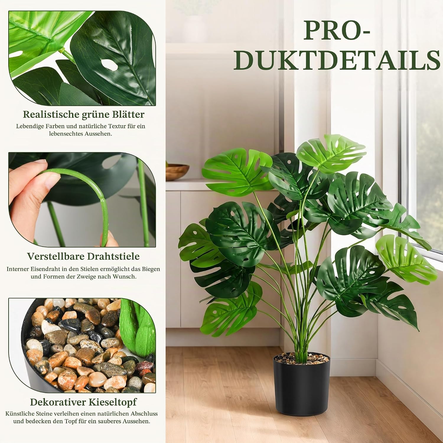 Monstera Artificial Plants, 71 cm, Artificial Plant, Large – Bild 3