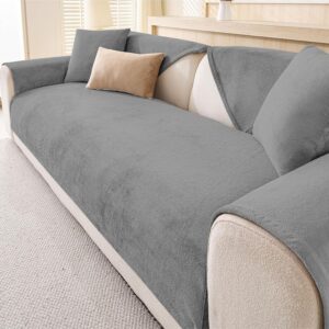 Sofa Cover, 90 x 160 cm, Sofa Protector, Non-Slip Sofa Cover for 1-4 Seater, Soft Couch Cover, Pure Cover for U-Shape, L Shape, Sectional Sofa, Corner Sofa Cushion for Winter (Light Grey)