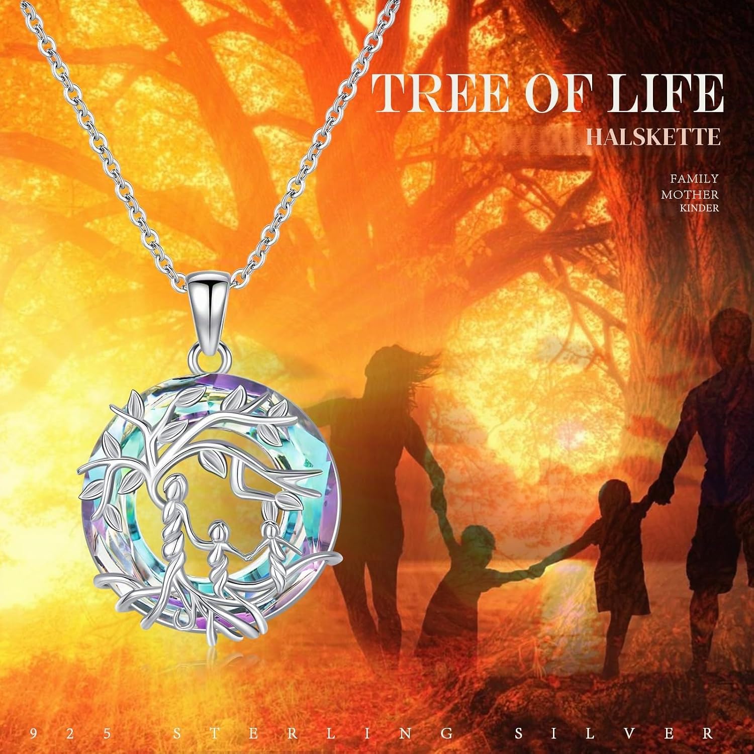 Women's Tree of Life Necklace 925 Sterling Silver Mother Children Daughter Son Tree of Life Family Heart Pendant Jewellery Gifts for Mum Girls – Bild 6