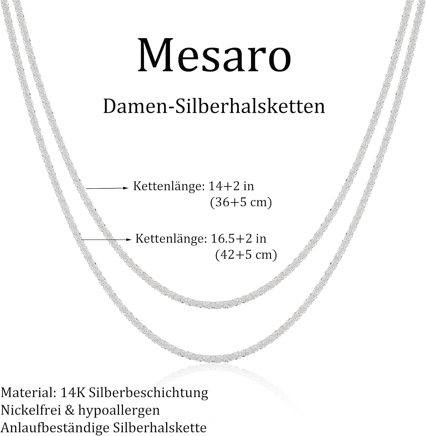 Mesaro Silver Necklaces for Women - 2-Piece Layered Necklaces, Hypoallergenic Sterling Silver Choker, Delicate Jewellery Gift for Birthday & Christmas – Bild 7
